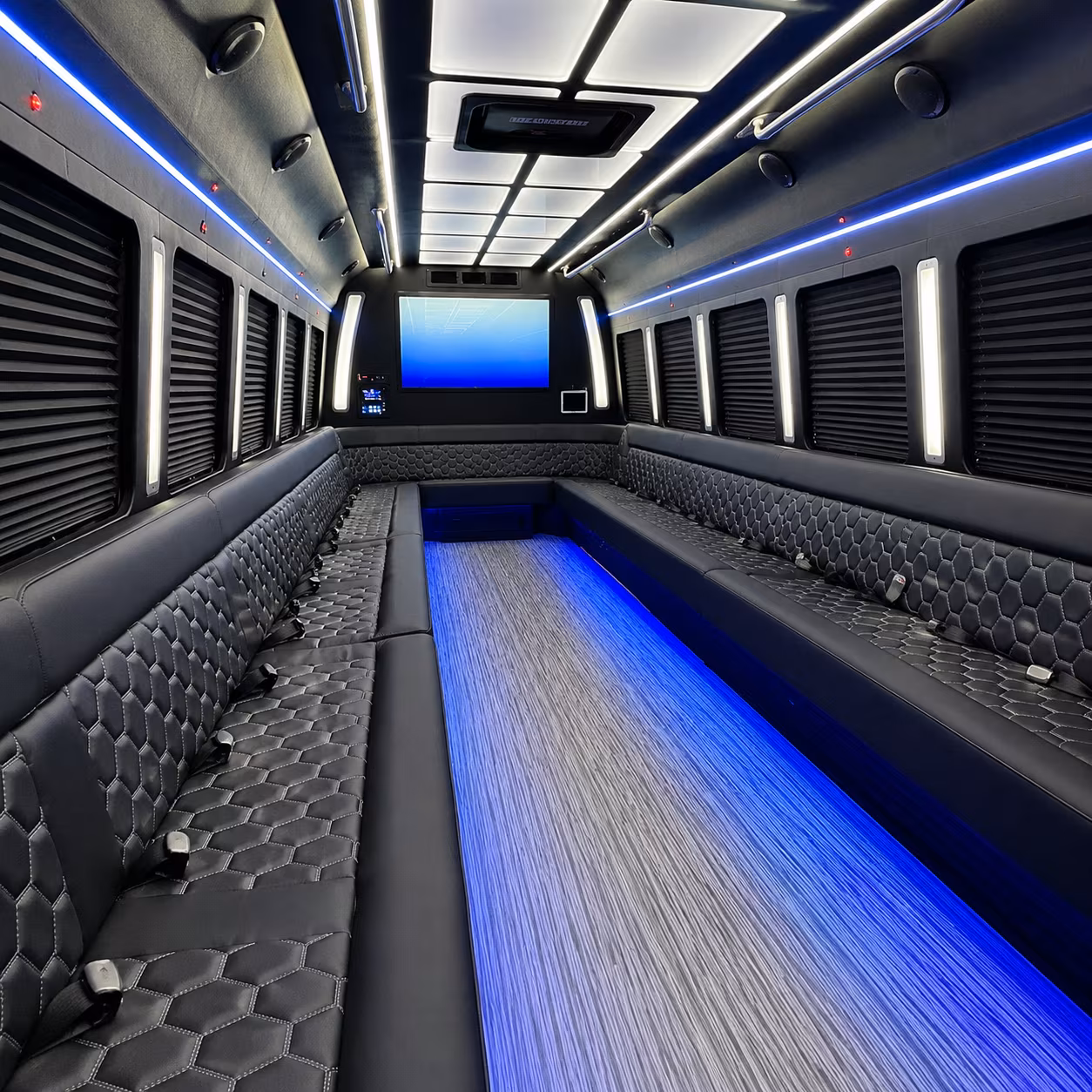 amarillo 50 passenger party bus inside